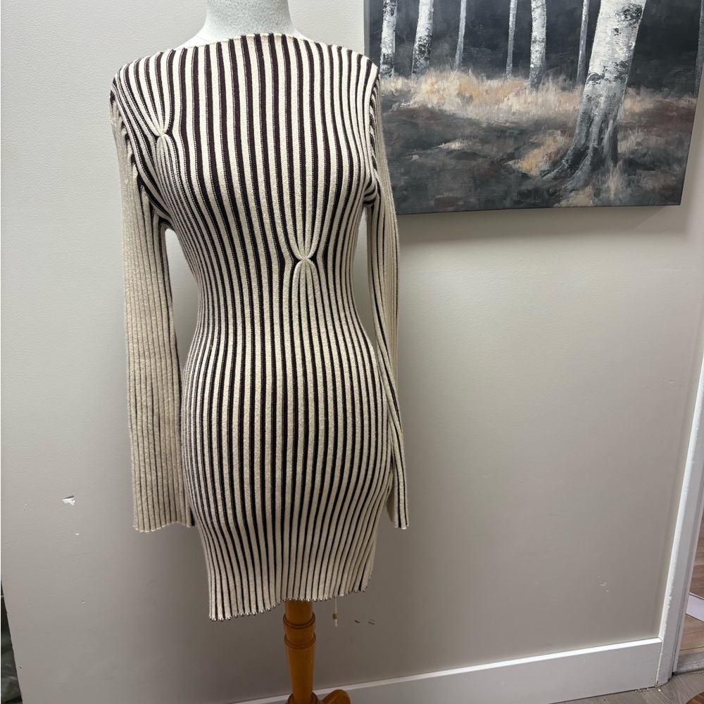 Vici Long Sleeve Striped Dress - Black and Cream